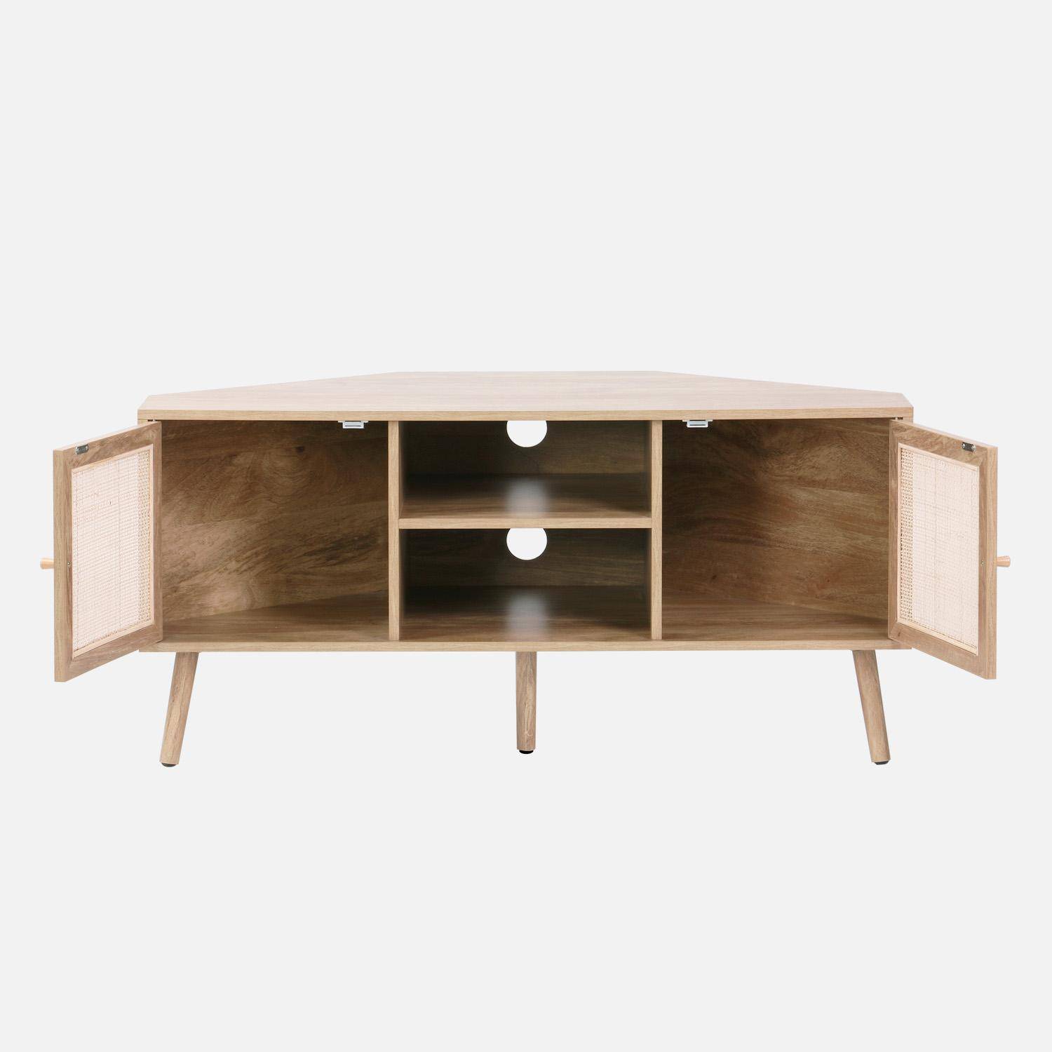Wood and cane decor corner TV unit, 2 doors, 1 shelf, 115cm Photo6