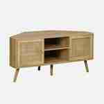 Wood and cane decor corner TV unit, 2 doors, 1 shelf, 115cm Photo1