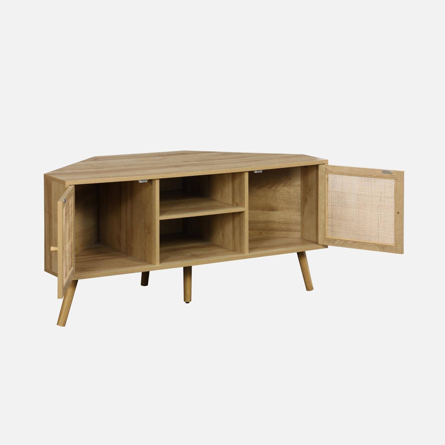 Wood and cane decor corner TV unit, 2 doors, 1 shelf, 115cm Photo5
