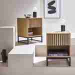 Set of 2 contemporary-style bedside tables with 1 grooved wood-effect drawer (press-to-open system) and 1 niche, black metal base Photo1