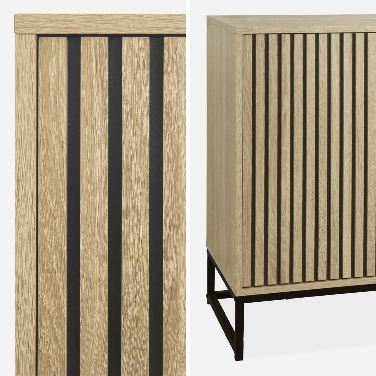 Contemporary style sideboard with 2 grooved wood effect doors, push opening, black metal base L140,sweeek,Photo7