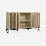 Contemporary style sideboard with 2 grooved wood effect doors, push opening, black metal base L140 Photo4