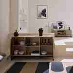 Contemporary style sideboard with 2 grooved wood effect doors, push opening, black metal base L140 Photo3