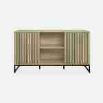 Contemporary style sideboard with 2 grooved wood effect doors, push opening, black metal base L140 Photo5