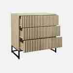 3-drawer contemporary-style chest of drawers, grooved wood decor, black metal legs Photo3