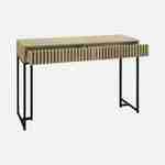 2-drawers contemporary console, grooved wood and black metal decor Photo5