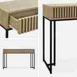 2-drawers contemporary console, grooved wood and black metal decor Photo6