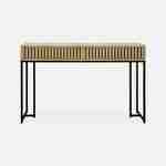 2-drawers contemporary console, grooved wood and black metal decor Photo4