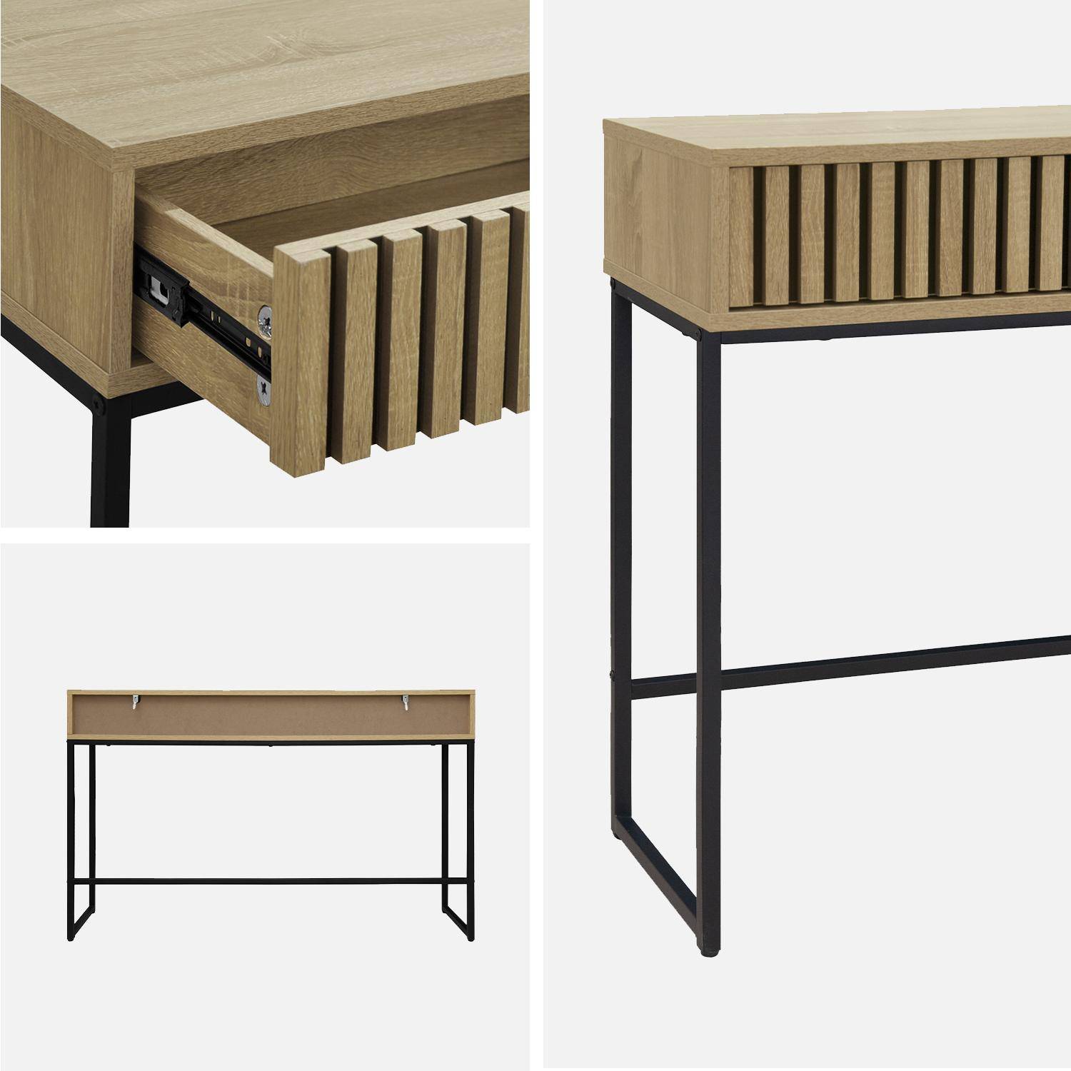 120cm contemporary console in grooved wood effect, Lisbonne, Natural, 30x120x77 cm Photo4