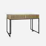 2-drawer contemporary desk with grooved wood decor, black metal frame and legs Photo1