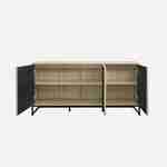 Contemporary-style sideboard with 3 grooved wood-effect doors, push-open, black metal frame L160 Photo3