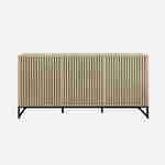 Contemporary-style sideboard with 3 grooved wood-effect doors, push-open, black metal frame L160 Photo2