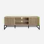 TV unit with grooved wood decor and black metal base, press-to-open system Photo4