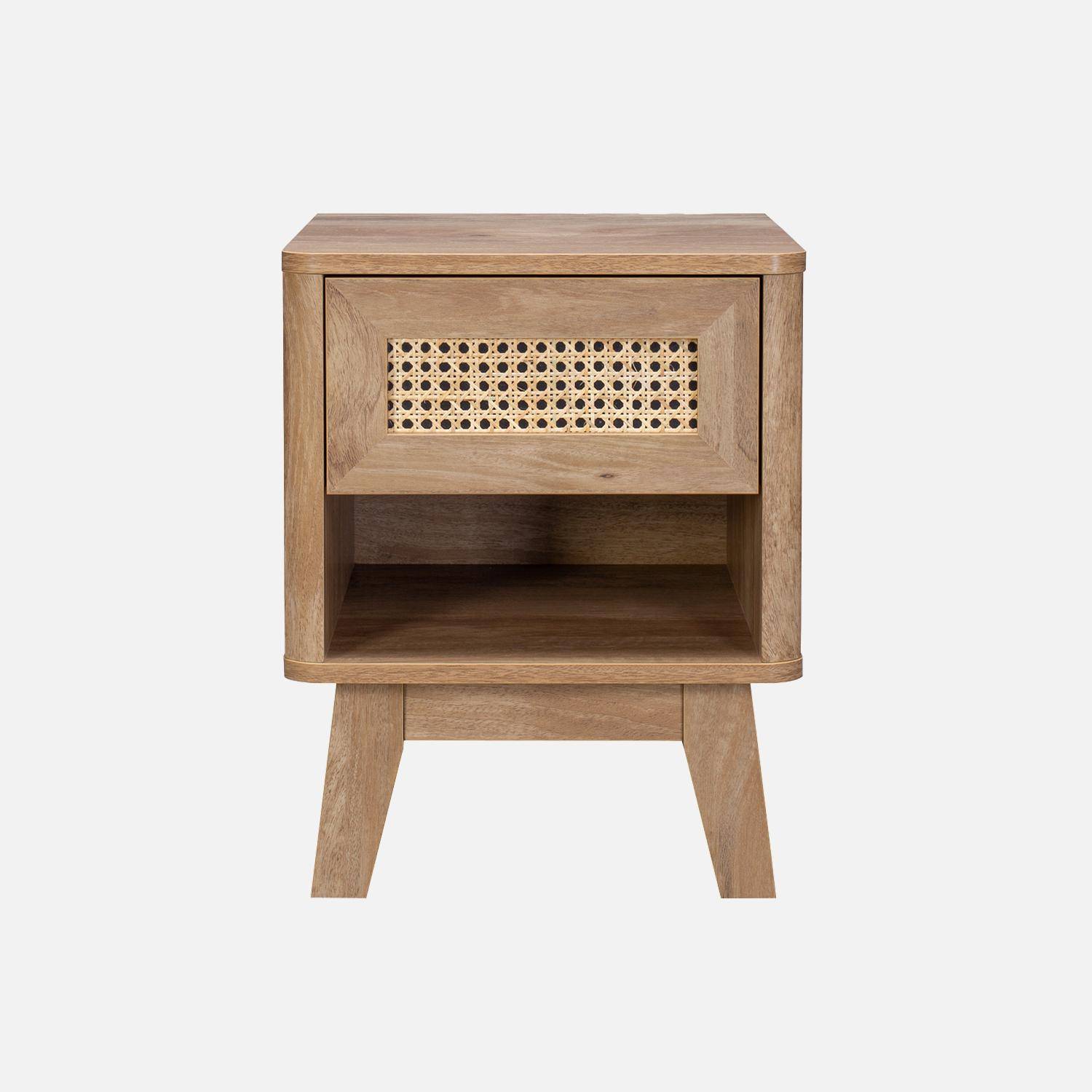 1-drawer bedside table with 1 niche, wood and cane effect, eucalyptus legs,sweeek,Photo2