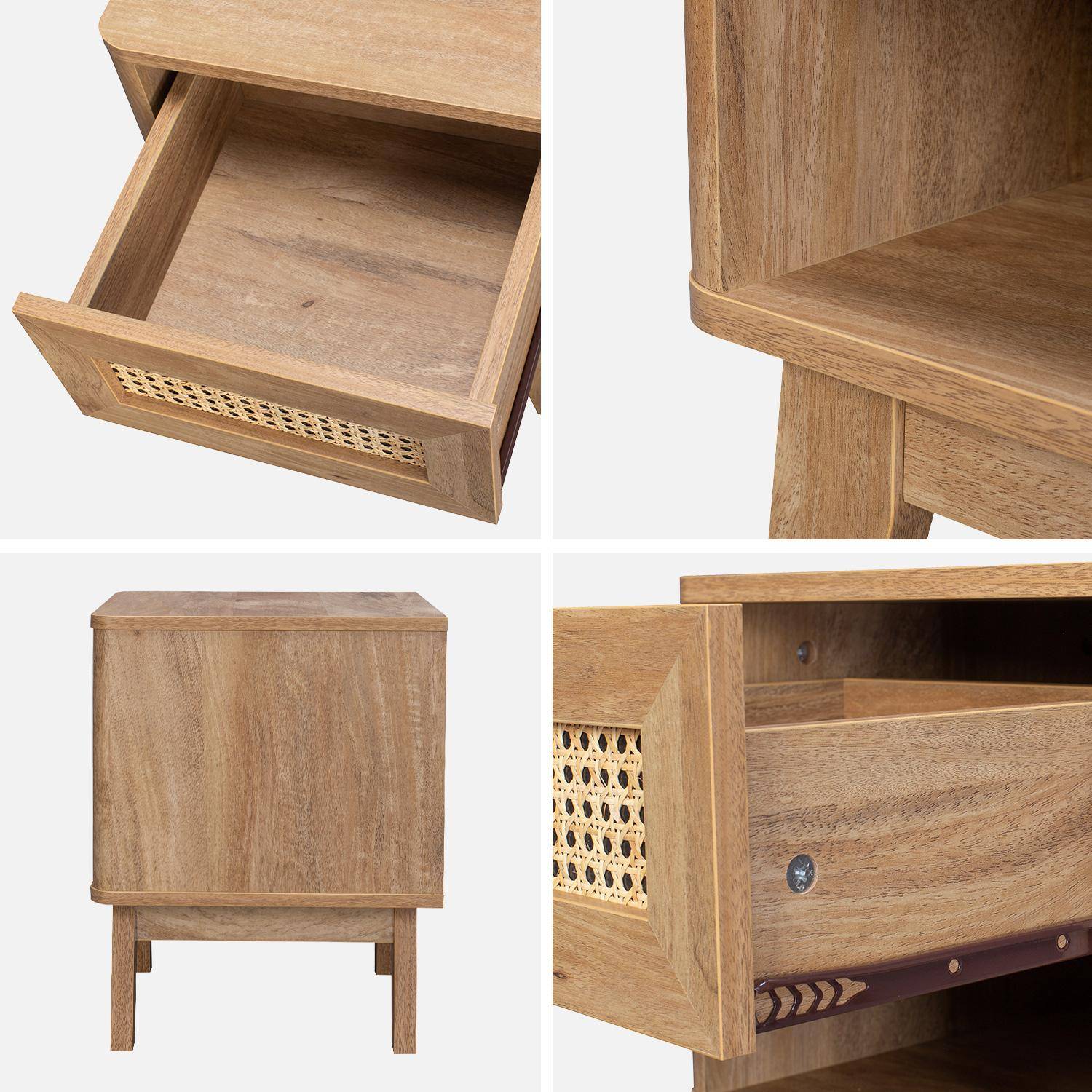 1-drawer bedside table with 1 niche, wood and cane effect, eucalyptus legs Photo4