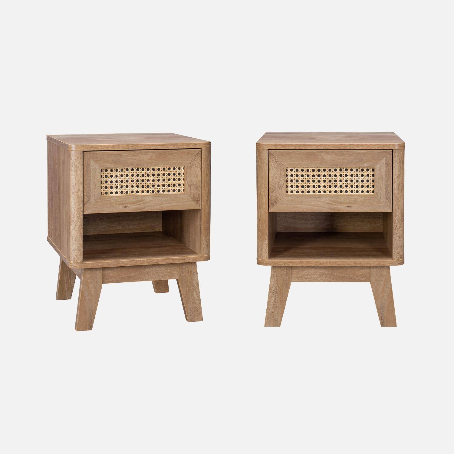 Mesita de noche efecto madera y caña, set de 2, Mani, Natural, 39x39x49 cm,sweeek,Photo10