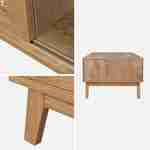 Table basse avec 2 niches, 1 porte coulissante, effet bois et cannage, pieds eucalyptus Photo3
