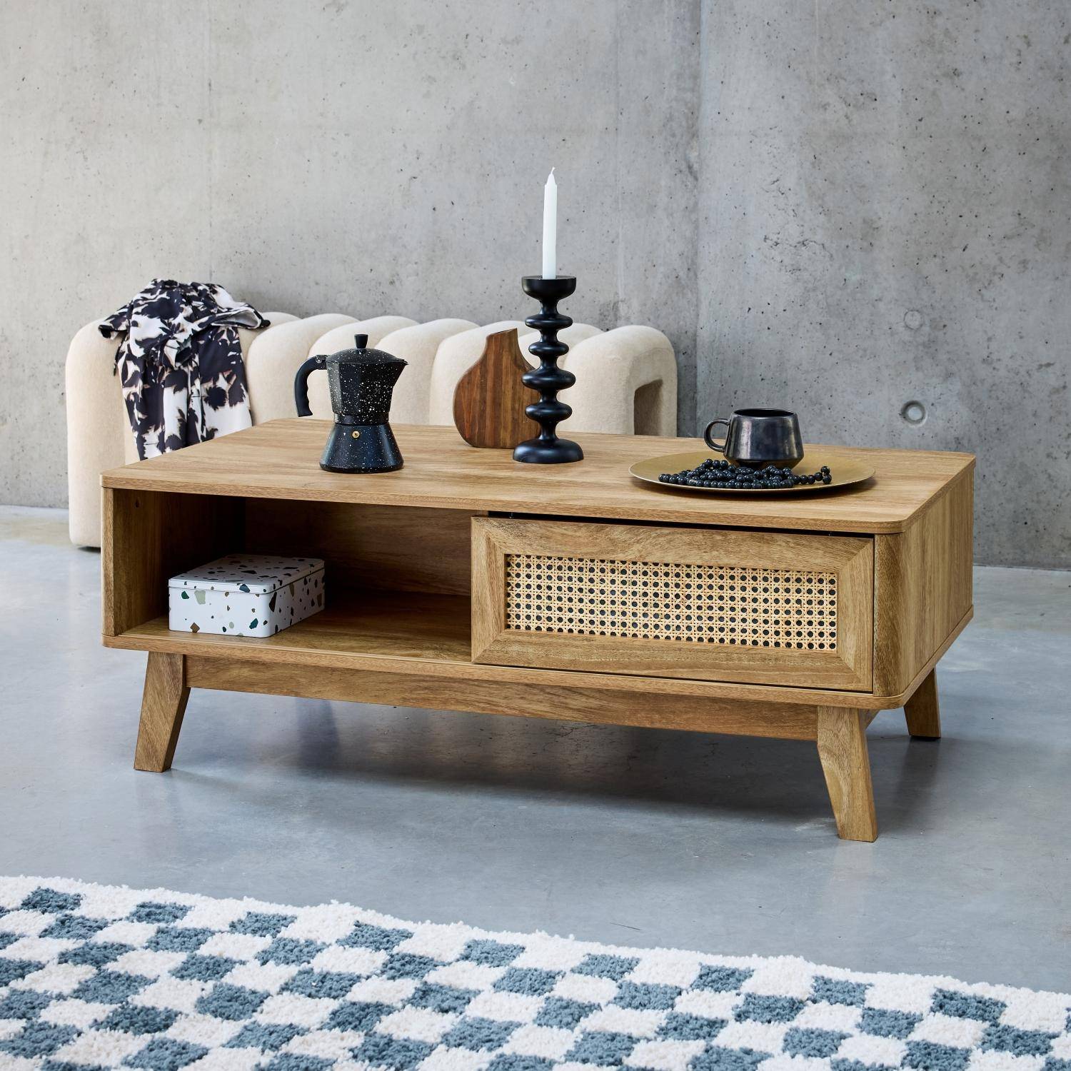 Table basse 2 niches 1 porte coulissante cannage I sweeek 