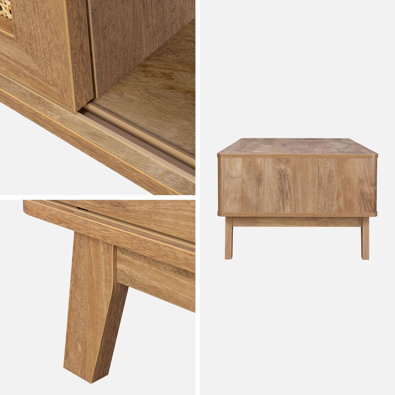 Mesa de centro com 2 nichos, 1 porta de correr, efeito madeira e cana, pés em eucalipto Photo6