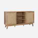 150cm sideboard with 2 sliding doors and shelves, wood effect and cane detail  Photo1
