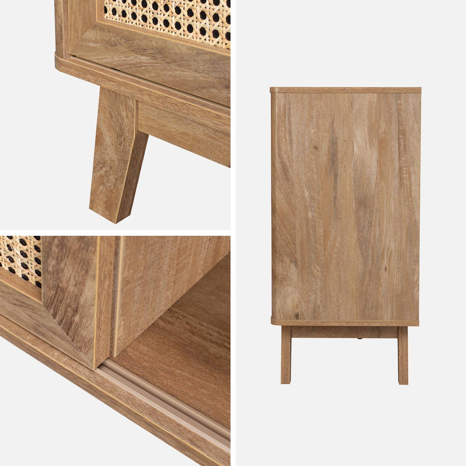 Aparador con 2 puertas correderas y estantes, efecto madera y detalle de caña 150cm,sweeek,Photo4