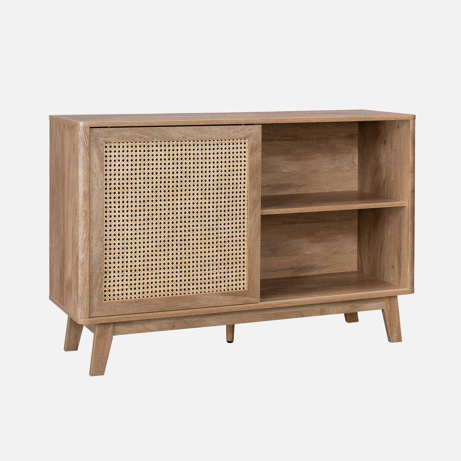 120cm sideboard with 1 sliding door and shelves, wood effect and cane detail Photo1