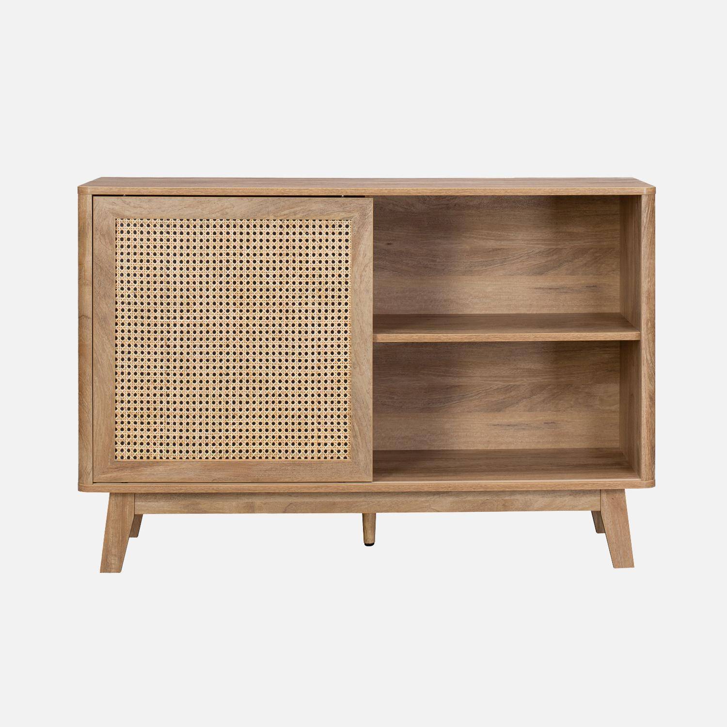 120cm sideboard with 1 sliding door and shelves, wood effect and cane detail Photo2