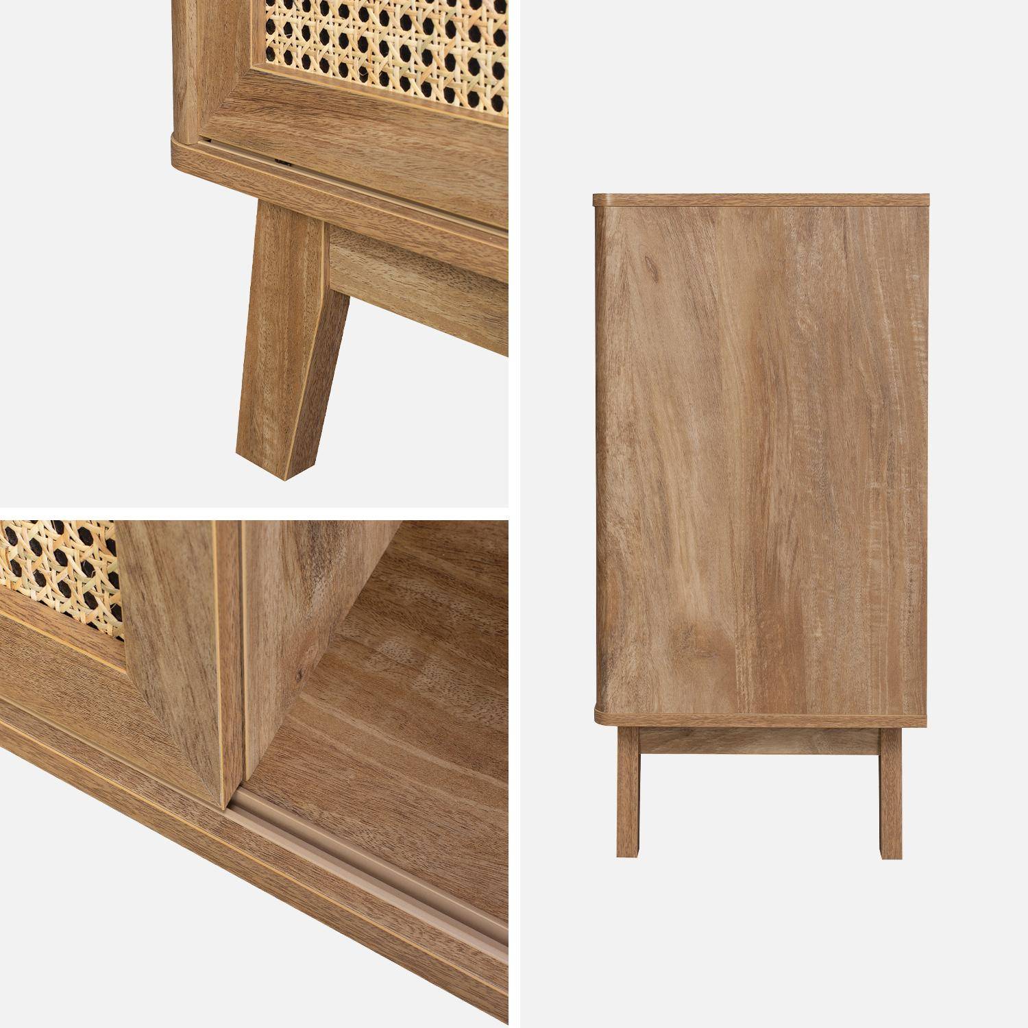 Aparador pequeño con 1 puerta corredera y estantes, efecto madera y detalle de caña 120cm Photo3