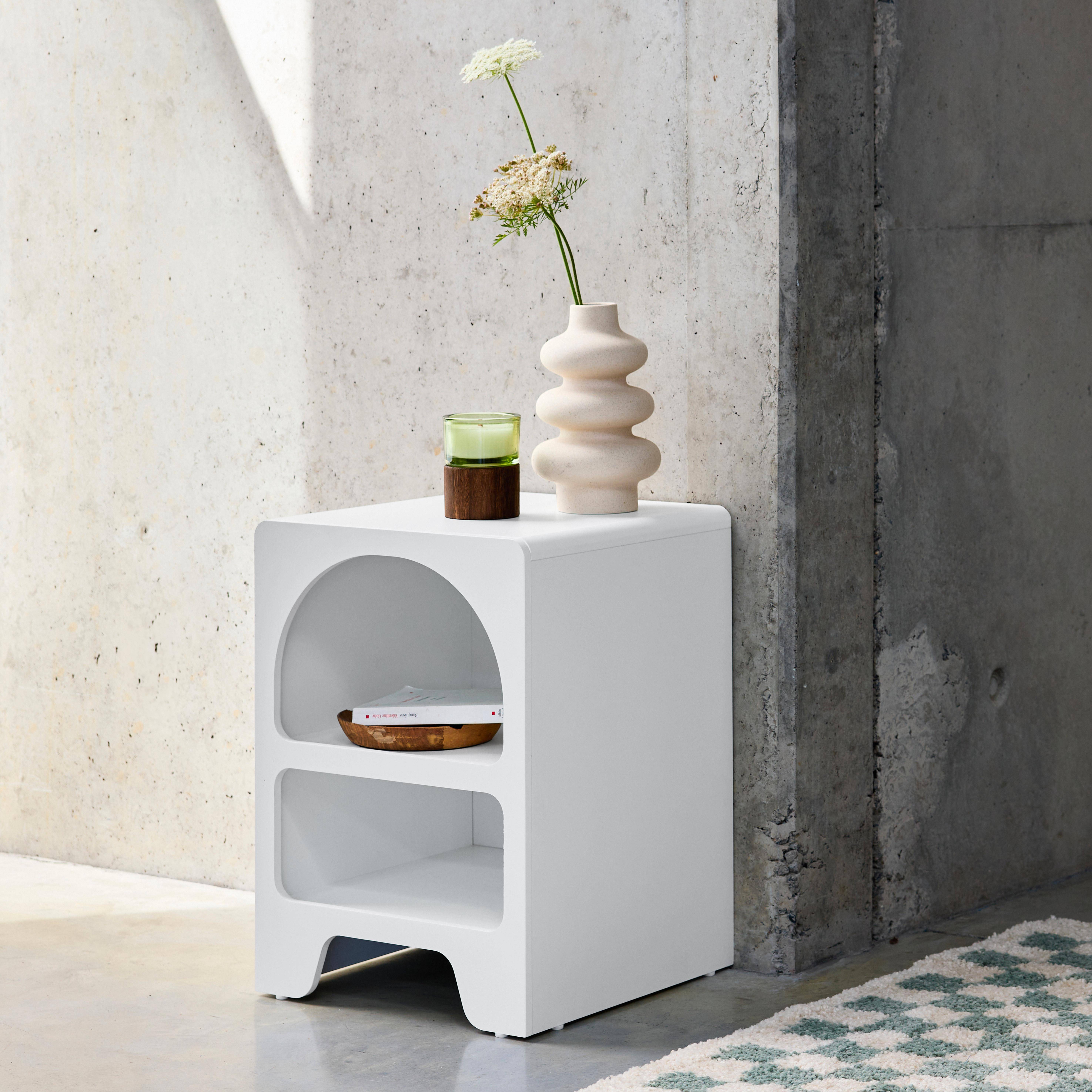 White woodeffect bedside table, 2 niches, White