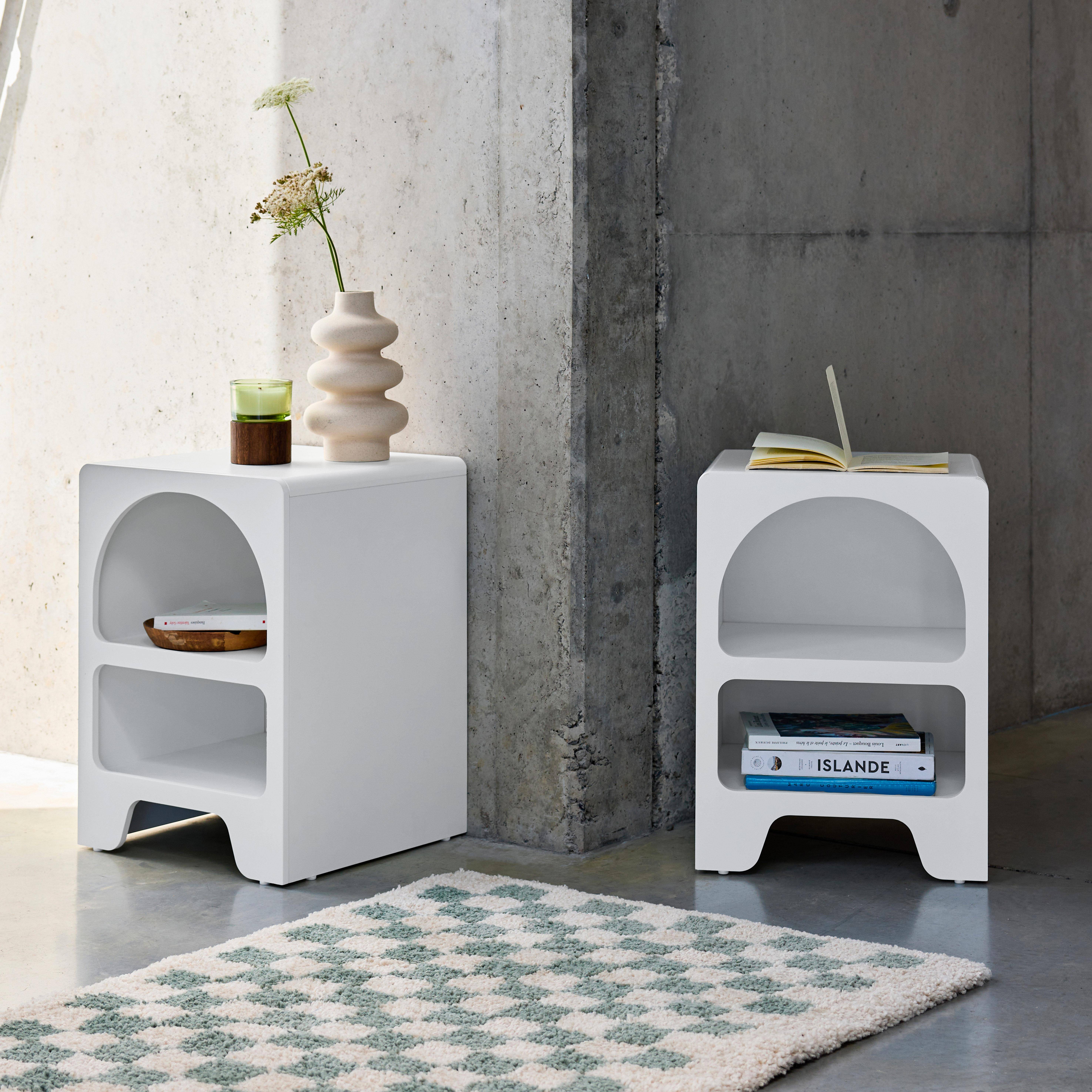 Pair of white wood-effect organic bedside tables, 2 niches, Thessa, White, 40x40x55 cm Photo1