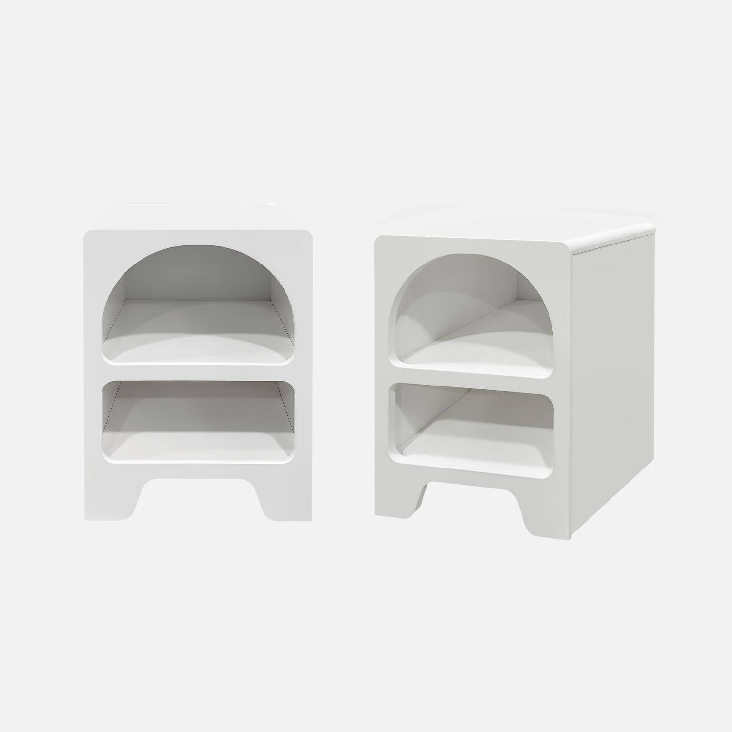 White wood-effect organic bedside table, 2 storage niches (set of 2),sweeek,Photo1
