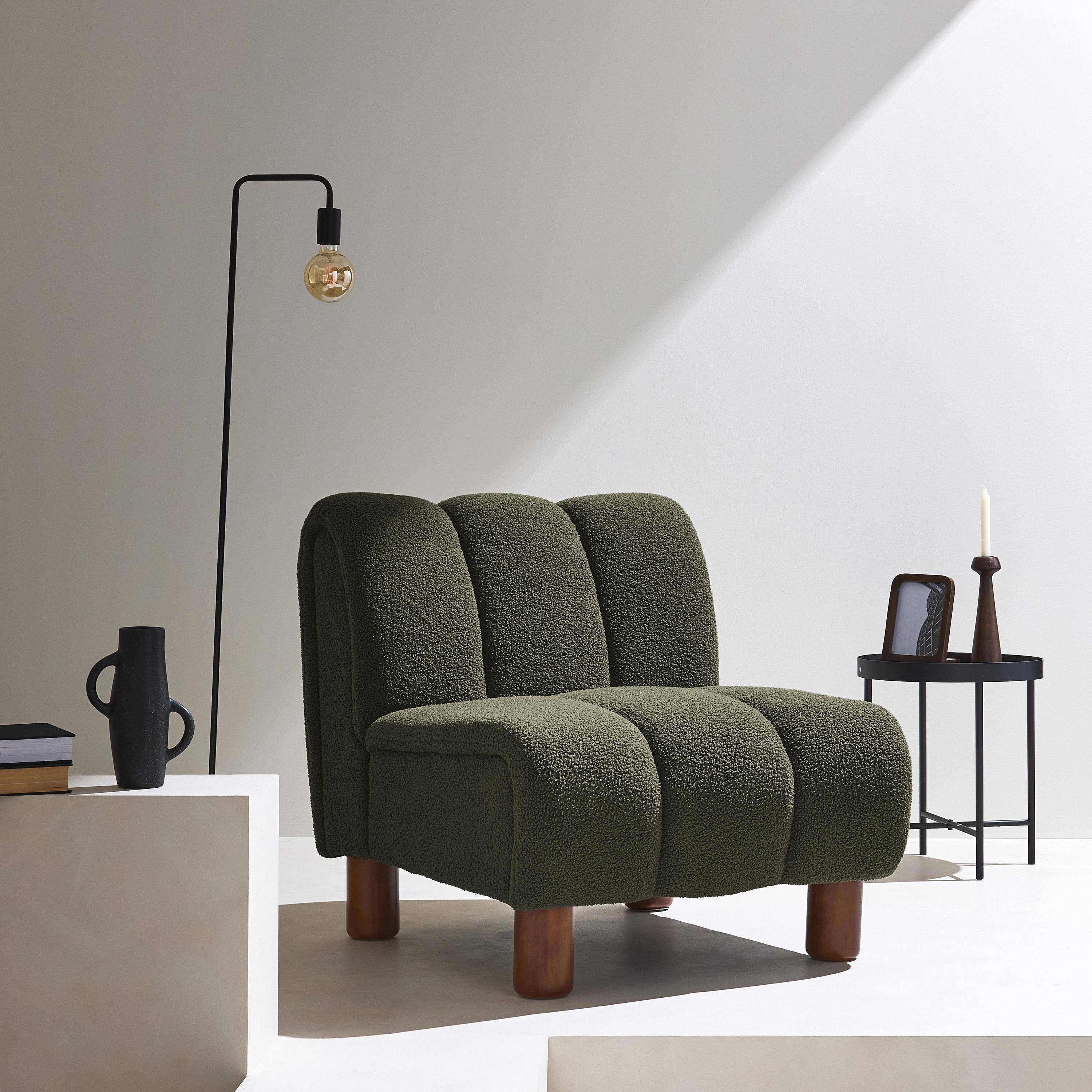 Poltrona reclinável em madeira e tecido boucle, Angel, Caqui, 78x90x79 cm,sweeek,Photo1