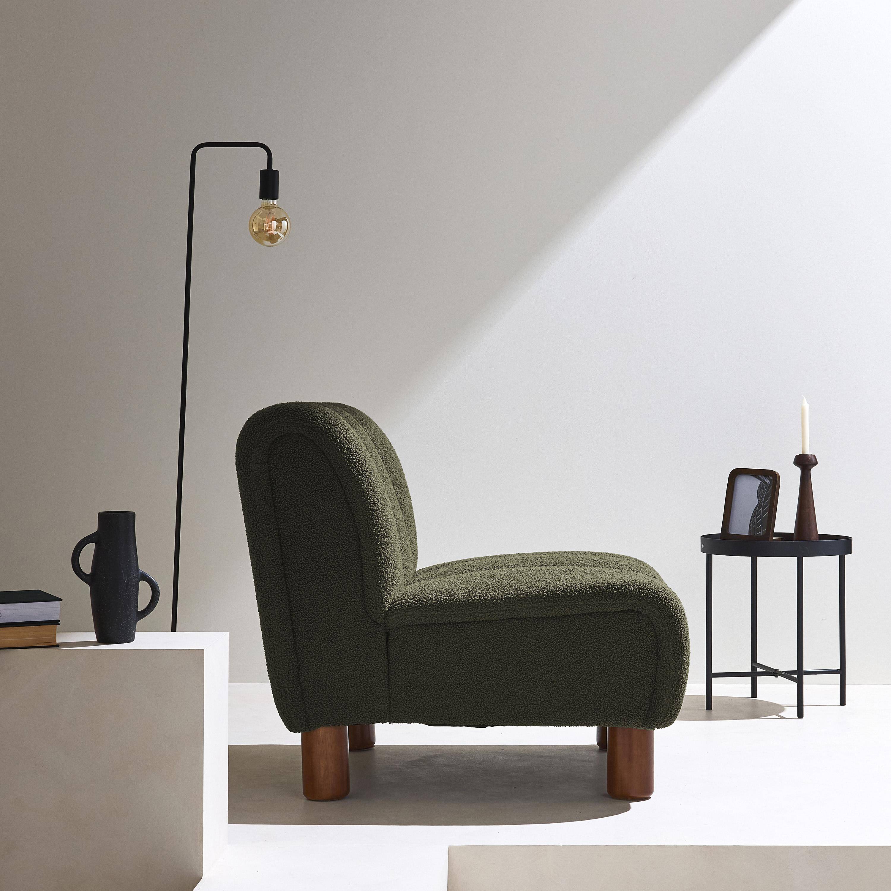 Poltrona reclinável em madeira e tecido boucle, Angel, Caqui, 78x90x79 cm,sweeek,Photo3