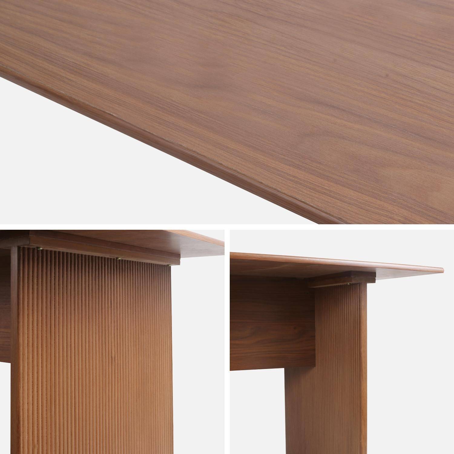 Set van 4-persoons rechthoekige eettafel en 2 banken met houtsnijwerkeffect Photo6