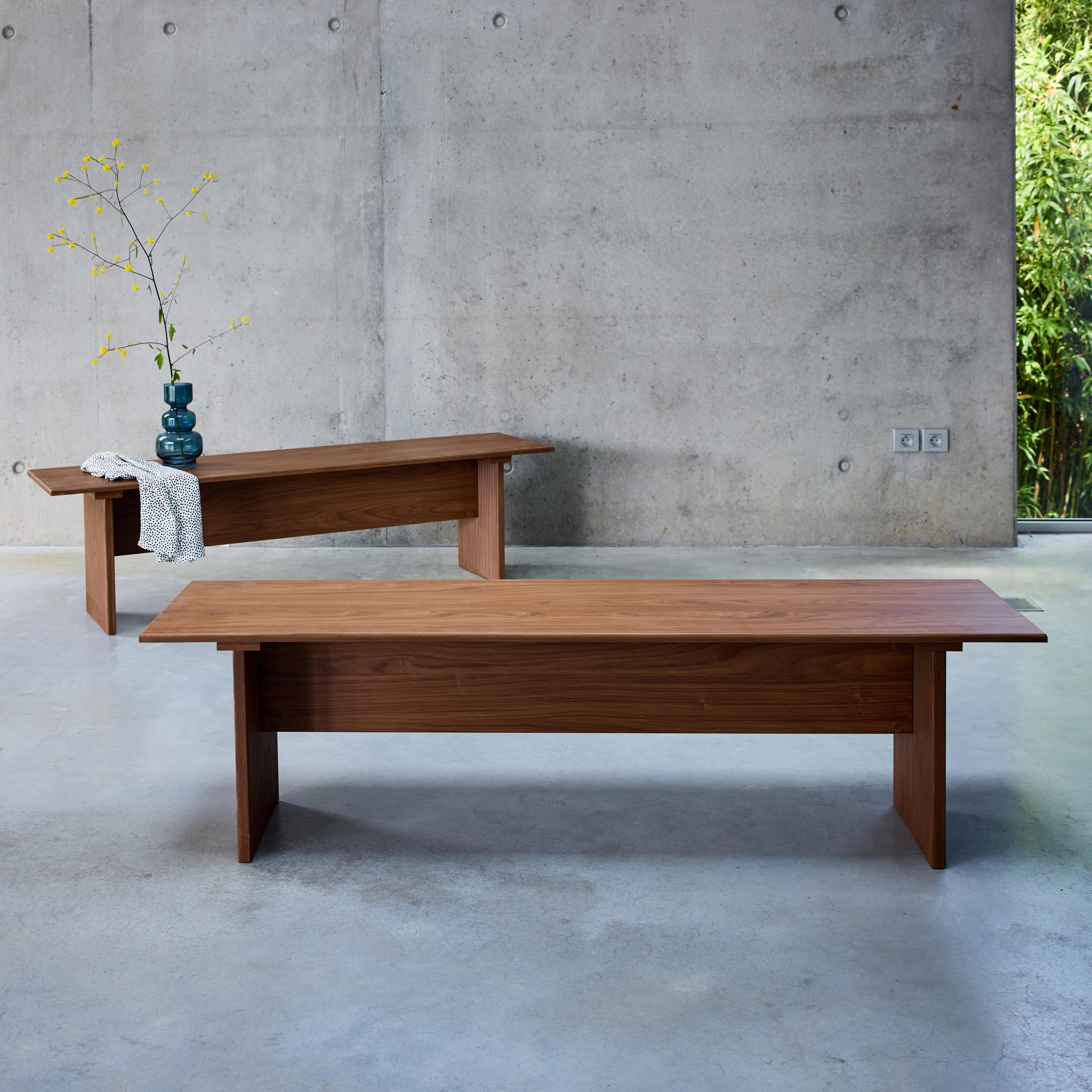 Pair of rectangular benches with carved wood effect, Faro, Walnut, 160x40x44.5 cm Photo1