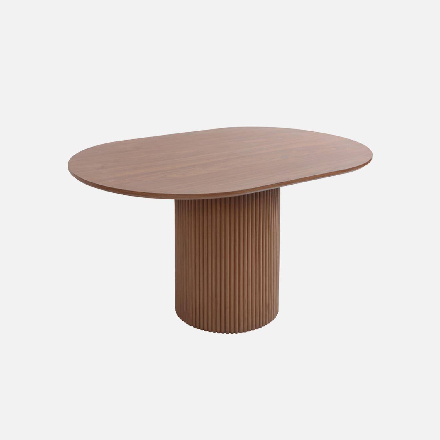 Tavolino oblungo con effetto legno intagliato, Faro, Noce,sweeek,Photo1