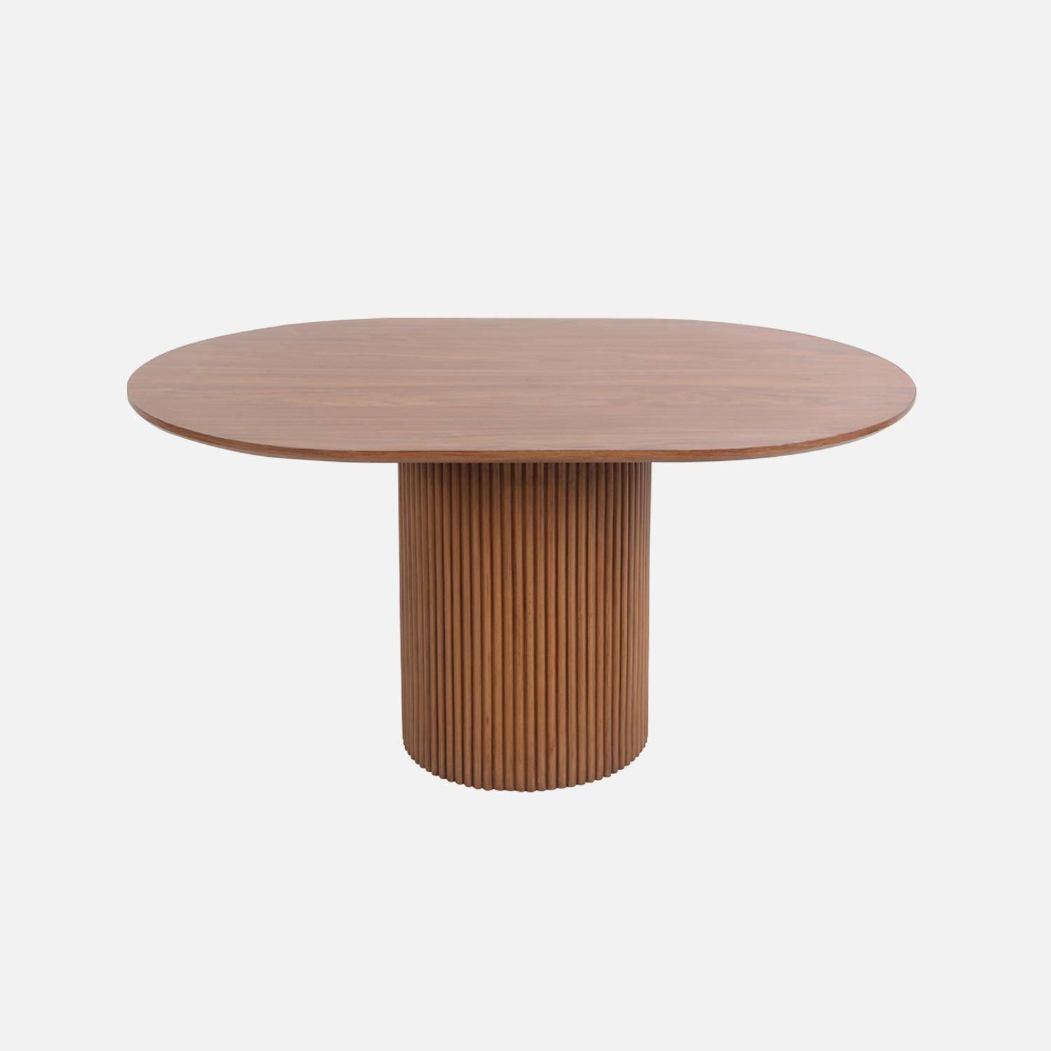Table basse oblongue effet bois sculpté 90cm, couleur noyer  Photo2