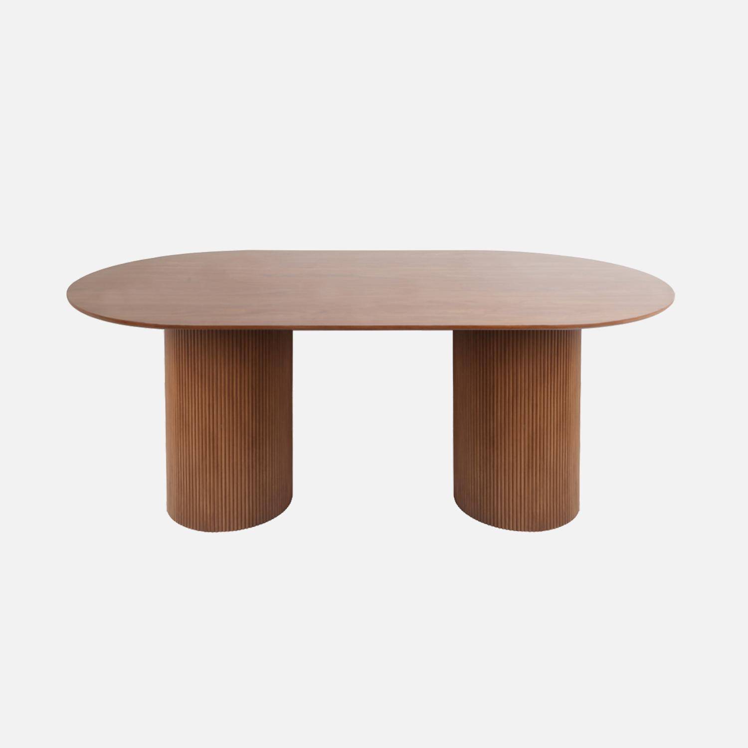 Table à manger oblongue effet bois sculpté 4-6 places, couleur noyer, 180cm Photo2