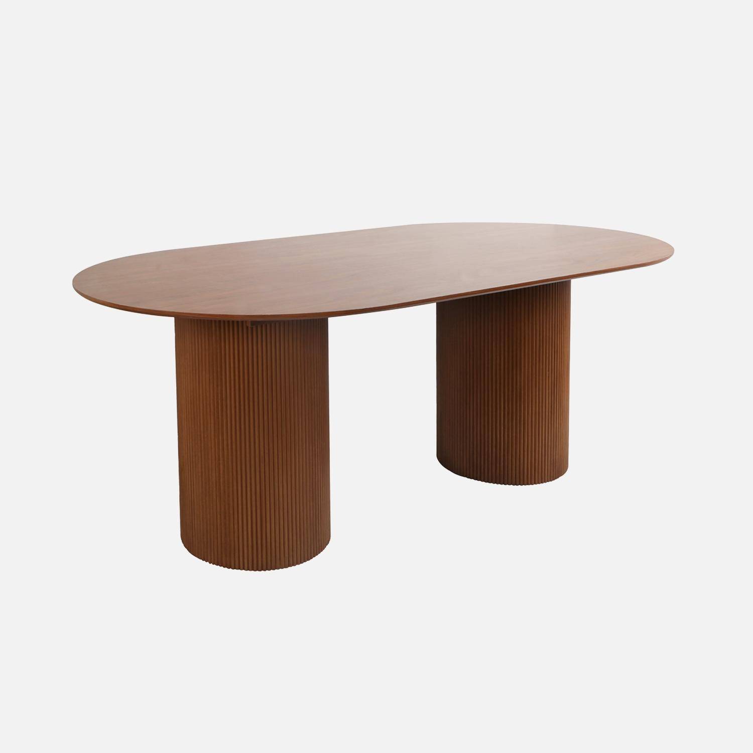 Ovaler Esstisch mit geriffelter Holzoptik für 4-6 Personen, nussbaumfarben, 180 cm - Faro Photo3