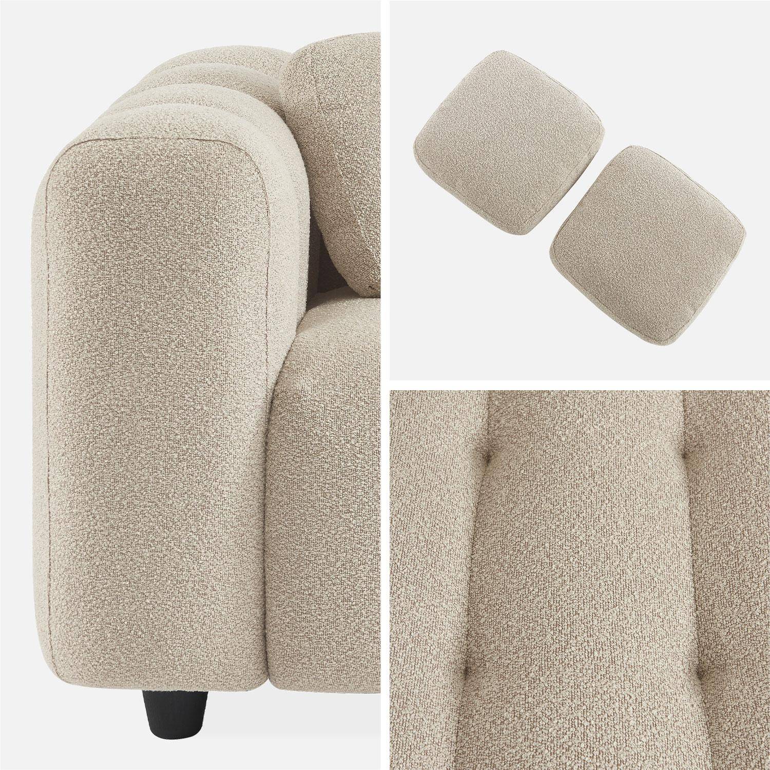 3-Sitzer-Sofa mit strukturiertem und kapitoniertem Bouclé-Bezug in beige, Gestell aus Eukalyptusholz und Sperrholz - Leon Photo6