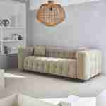 Canapé 3 places en bouclette texturée capitonné beige - Structure bois d'eucalyptus et contreplaqué  Photo3