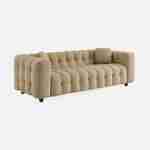 Canapé 3 places en bouclette texturée capitonné beige - Structure bois d'eucalyptus et contreplaqué  Photo4