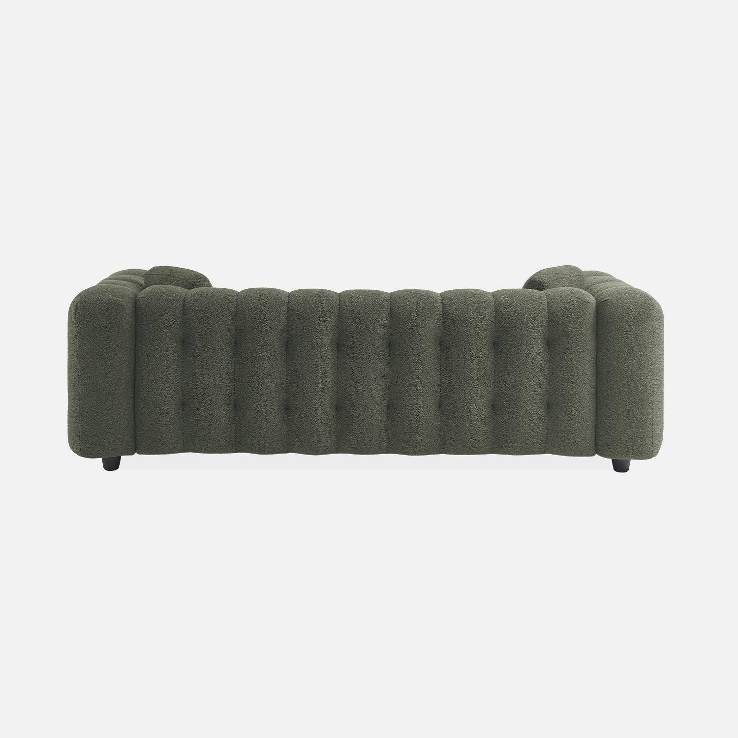 3-Sitzer-Sofa mit strukturiertem und kapitoniertem Bouclé-Bezug in khaki, Gestell aus Eukalyptusholz und Sperrholz - Leon Photo5
