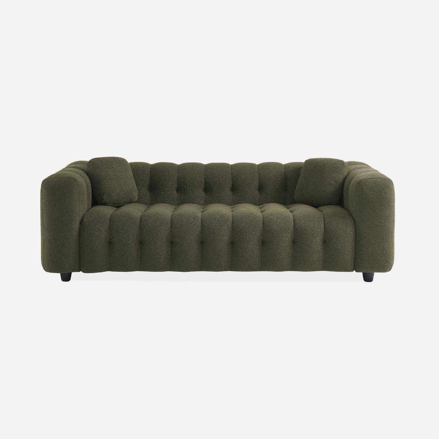 Sofa 3-osobowa z tkaniny boucle z tapicerką w kolorze khaki - Konstrukcja z drewna eukaliptusowego i sklejki Photo4