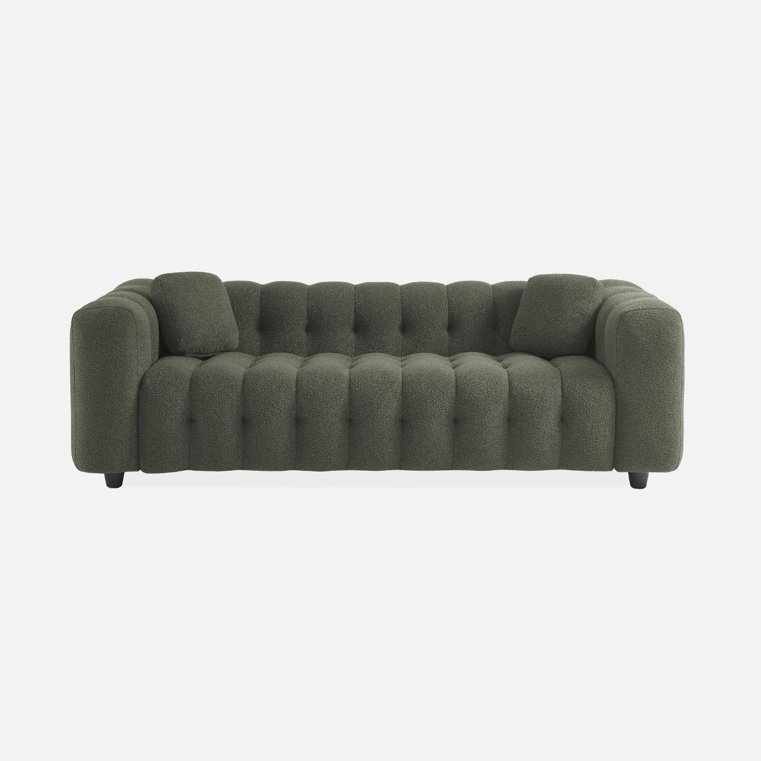 3-Sitzer-Sofa mit strukturiertem und kapitoniertem Bouclé-Bezug in khaki, Gestell aus Eukalyptusholz und Sperrholz - Leon Photo4