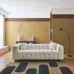 Canapé 3 places en bouclette texturée capitonné blanc crème - Structure bois d'eucalyptus et contreplaqué  Photo1