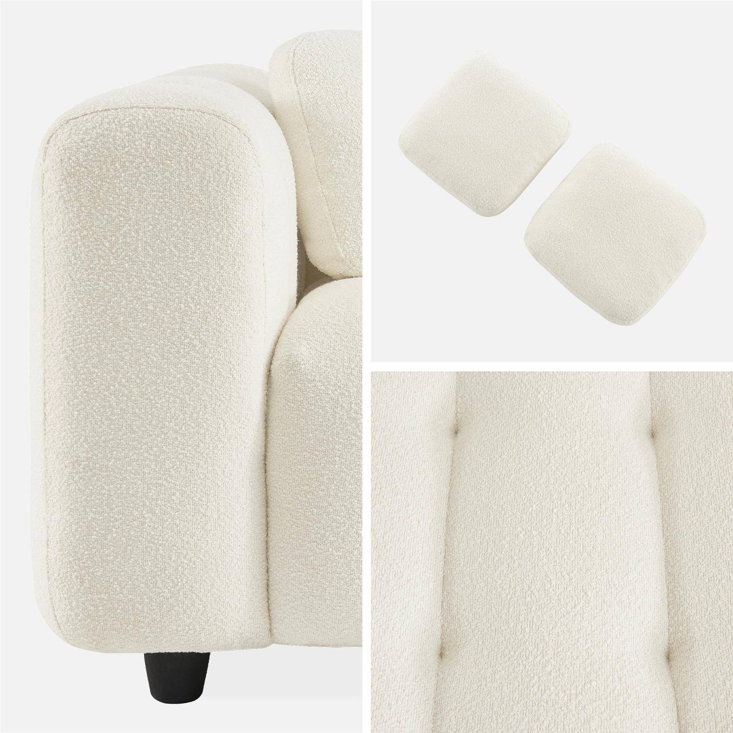 Canapé 3 places en bouclette texturée capitonné blanc crème - Structure bois d'eucalyptus et contreplaqué  Photo6