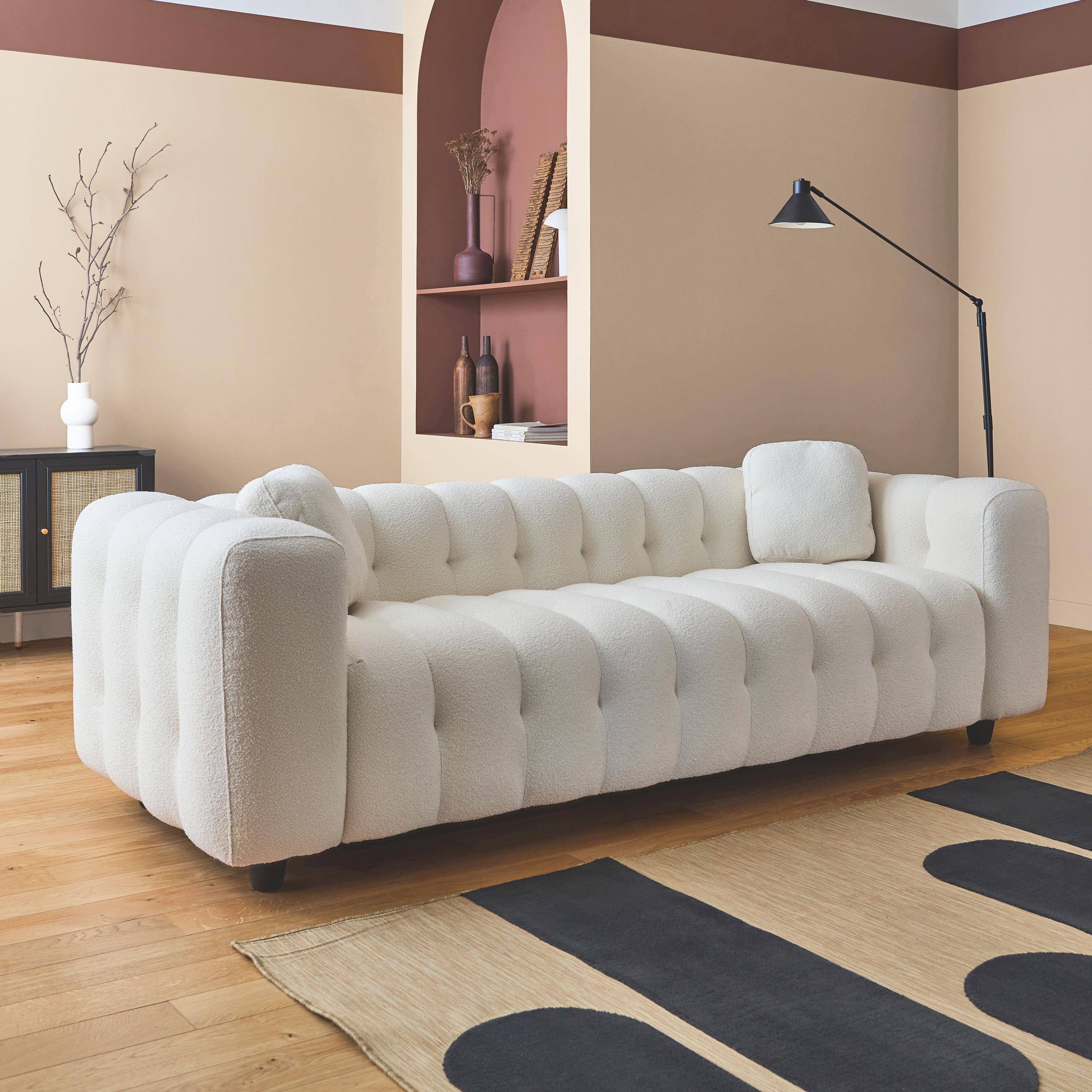 Sofa 3-osobowa z tkaniny boucle z tapicerką w kolorze kremowym - Konstrukcja z drewna eukaliptusowego i sklejki,sweeek,Photo2