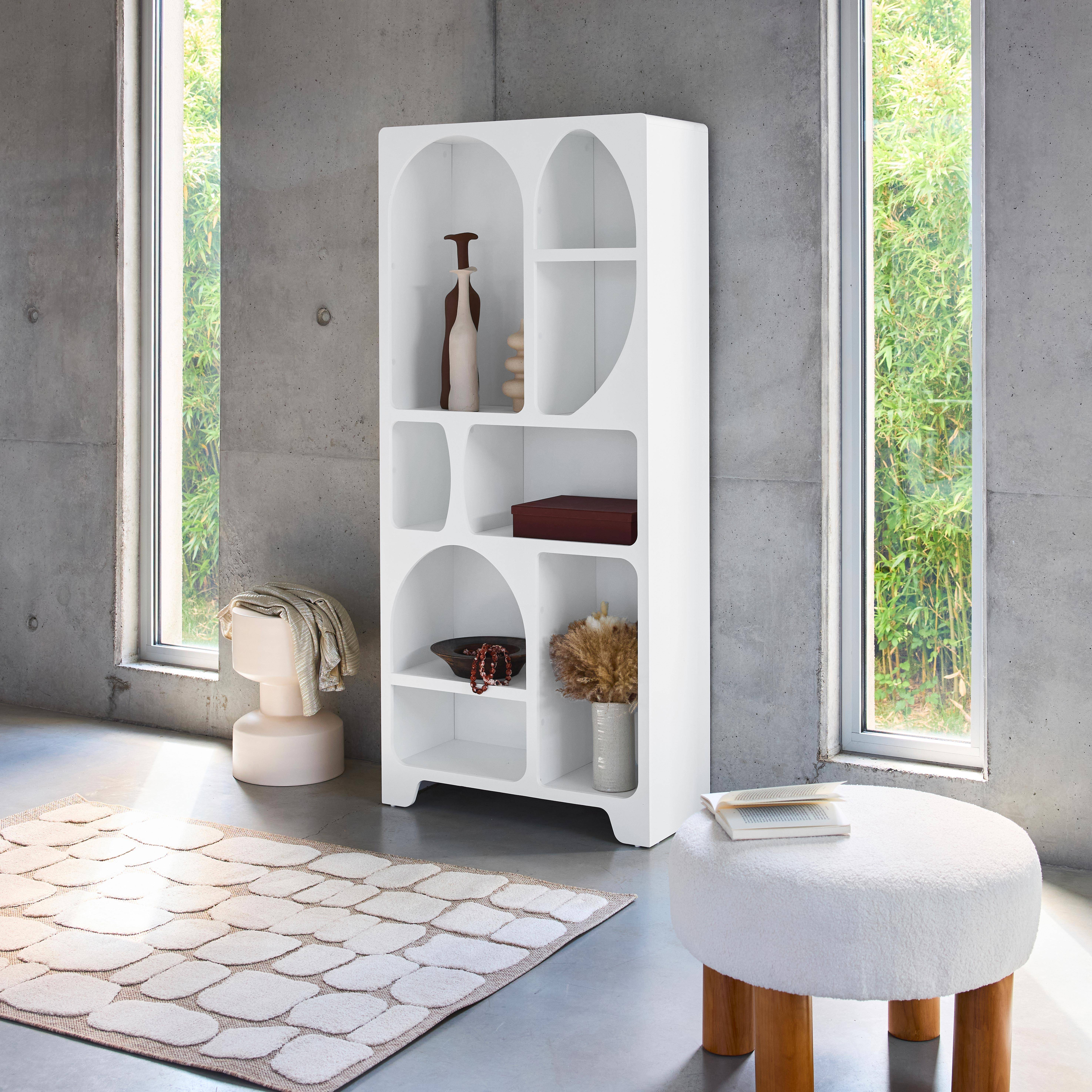 Etagère bibliothèque organique effet bois blanc plusieurs niches 8 compartiments Photo3