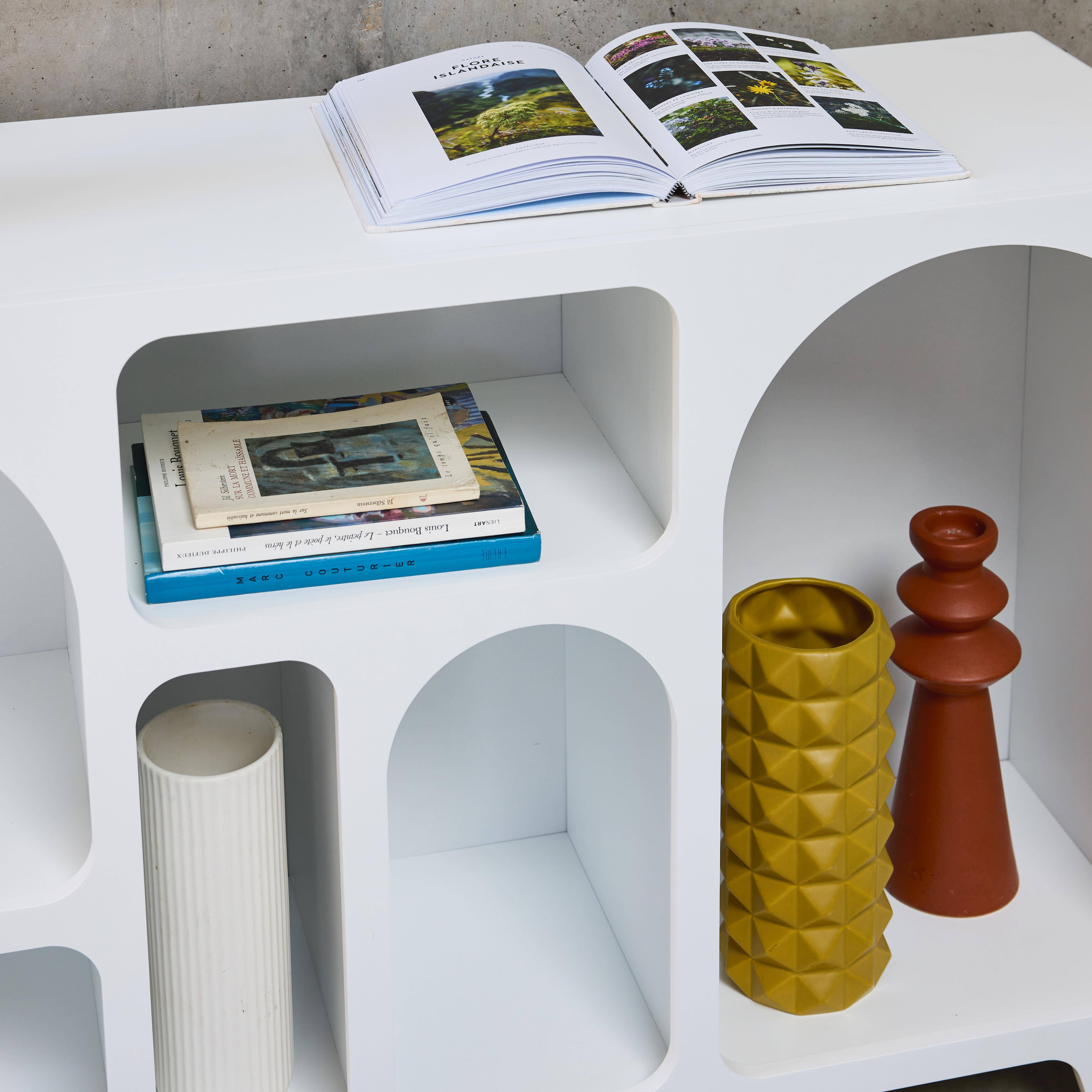 Buffet organique plusieurs niches 6 compartiments, buffet bas, effet bois blanc 120cm Photo3